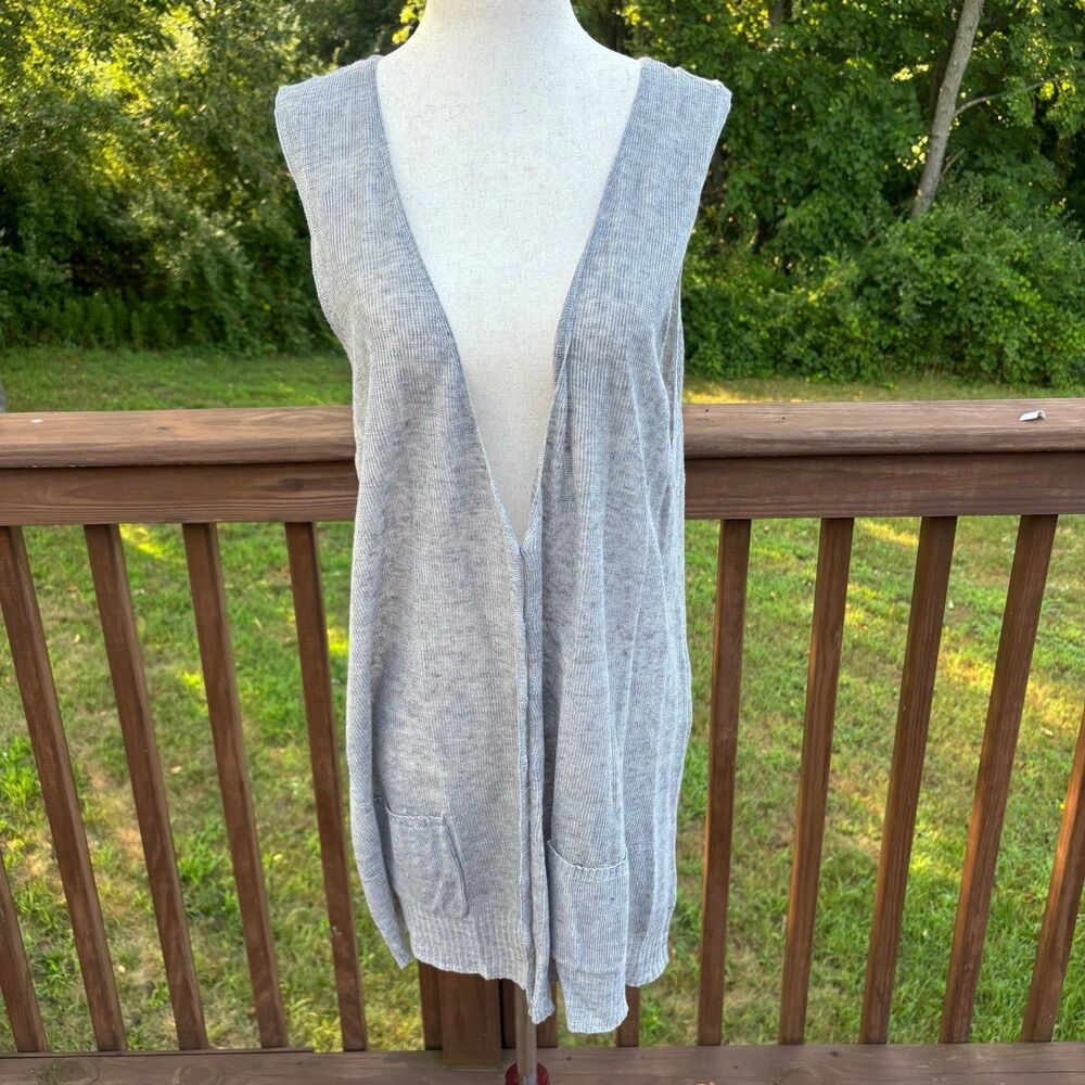 Eileen Fisher Women’s Linen Delave Knit V-Neck Sweater Vest Size XL Gray NWT